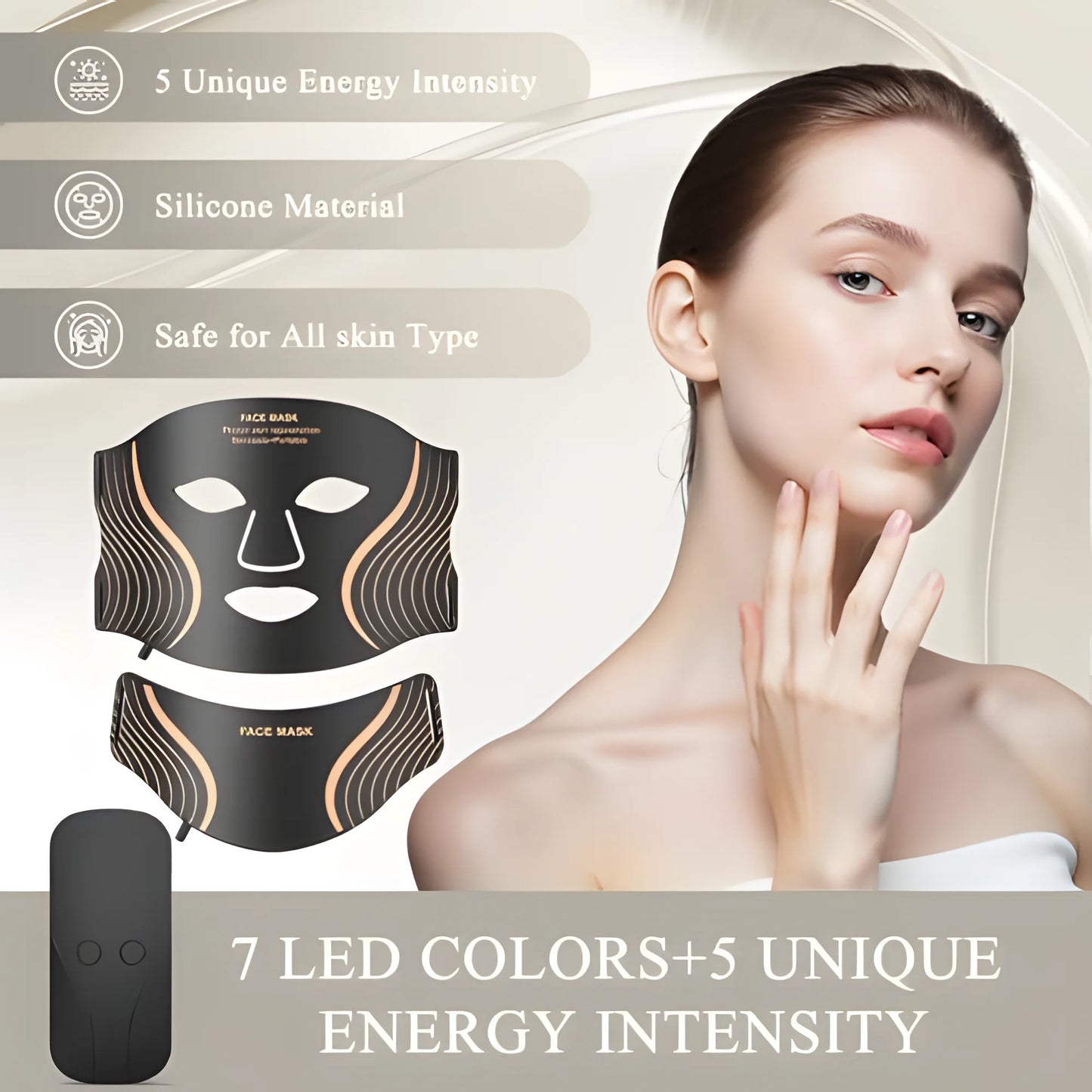 7 Color Silicone LED Face Mask, 309 LEDs Red Light Therapy Device for Anti-Aging, Skin Rejuvenation & Wrinkle Removal