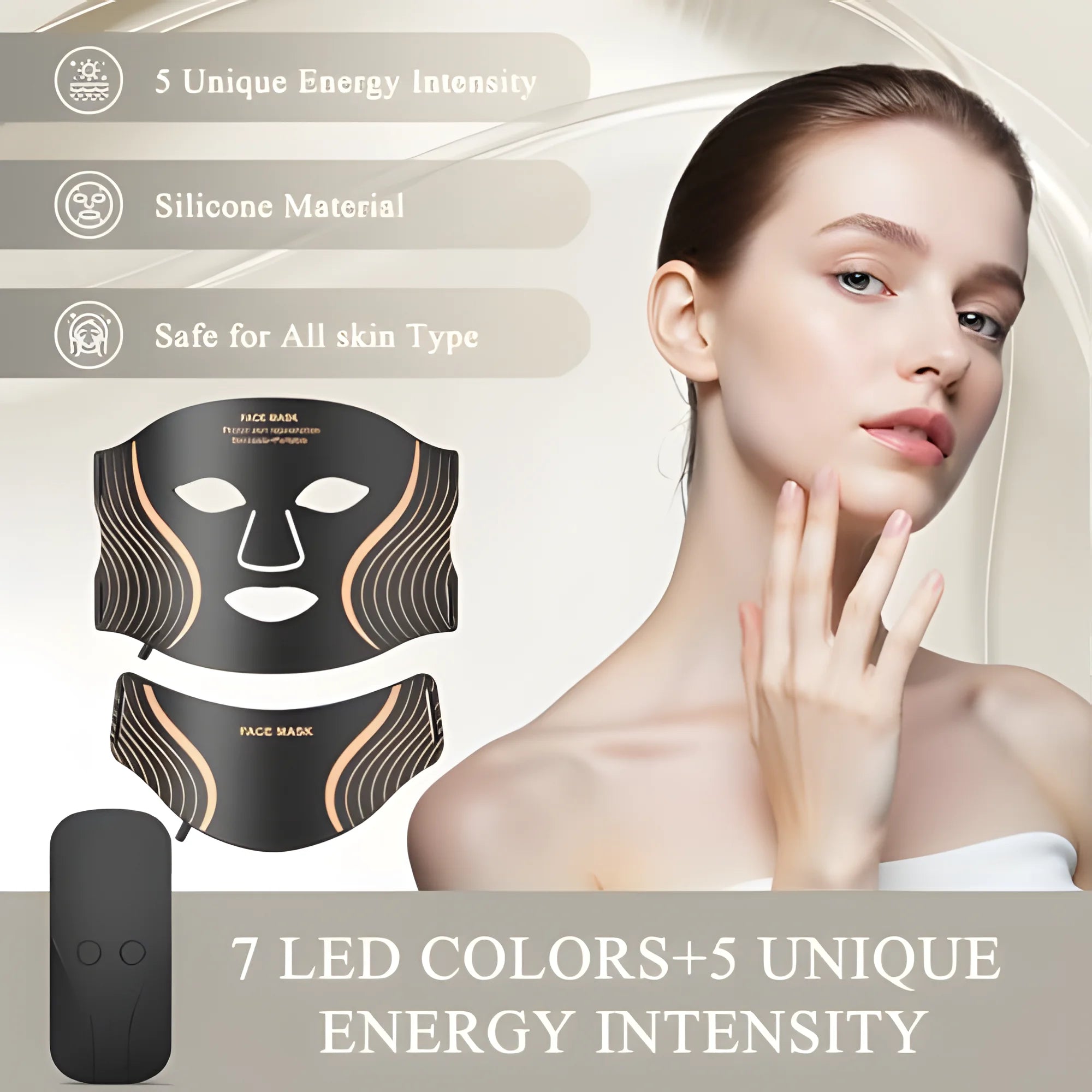 7 Color Silicone LED Face Mask, 309 LEDs Red Light Therapy Device for Anti-Aging, Skin Rejuvenation & Wrinkle Removal