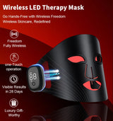 Wireless LED Red Light Therapy Face Mask - Red, Infrared, Blue & Yellow Light - 72 LEDs, Rechargeable for Anti-Aging & Balanced Skin