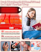Cordless Red Light Therapy Wrist Wrap, 36 LEDs 660nm 850nm Infrared Heated Massager for Arm Knee Pain Relief (3000mAh)