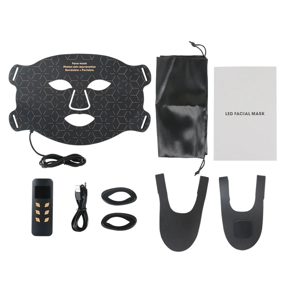 4-Color LED & Near Infrared Silicone Face & Neck Mask - Anti-Aging, Rejuvenation & Skin Repair for Home SPA