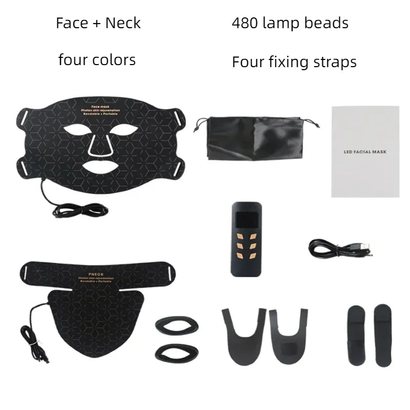 Wireless Red & Near Infrared LED Light Therapy Face Mask - 4-Color, 240 LEDs - Anti-Aging & Acne Treatment for Home Use