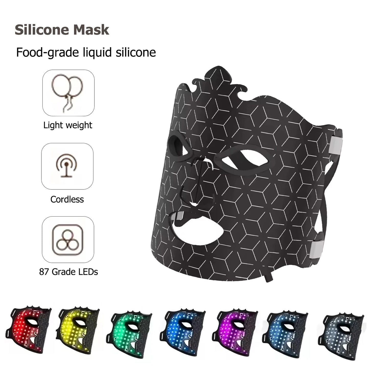 7-Color Wireless Silicone LED Mask - Professional Red Light Therapy for Anti-Aging & Acne