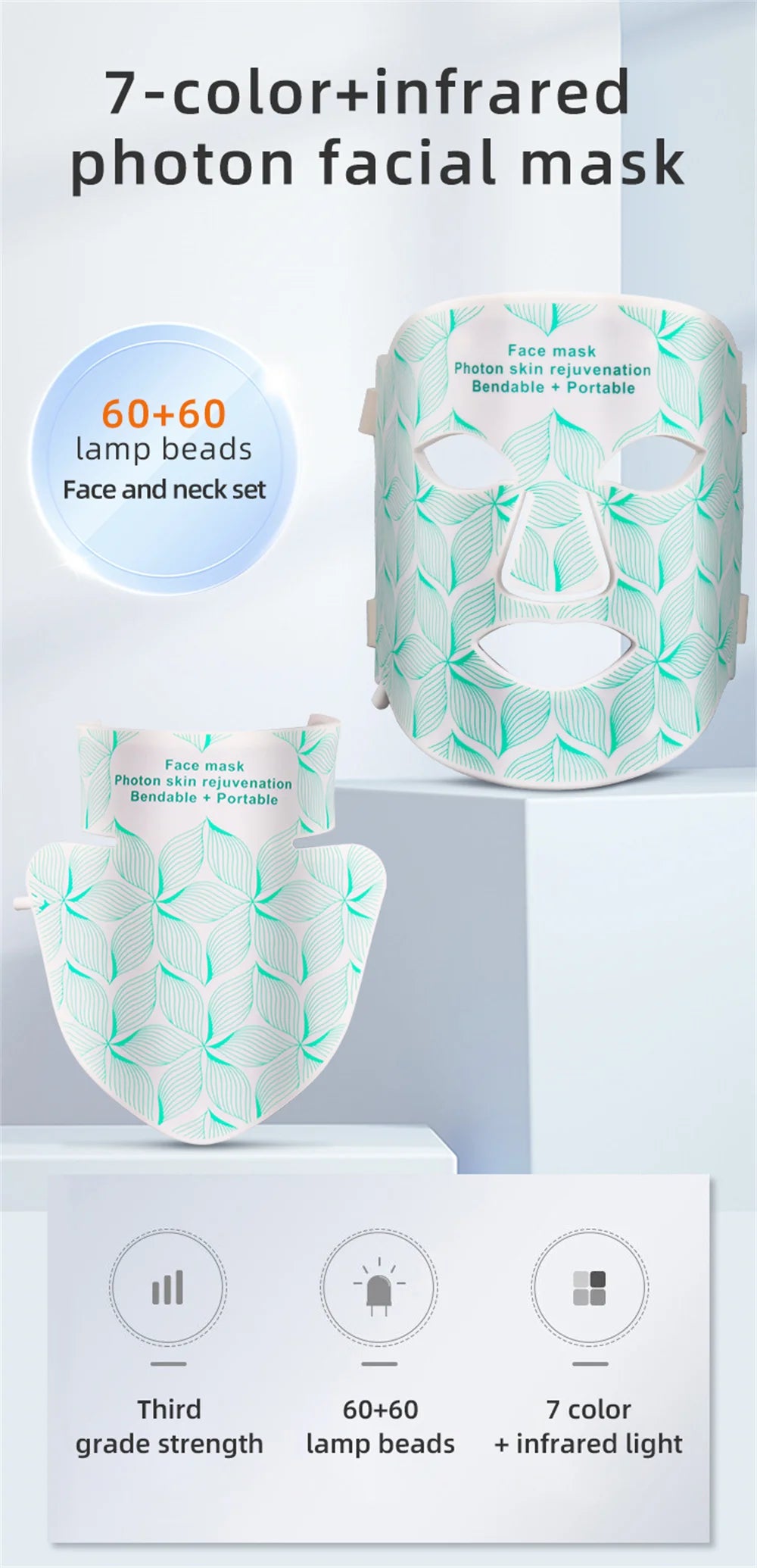 8-Color LED Face & Neck Light Therapy Mask - 480 Beams Red Light Therapy for Anti-Aging & Acne