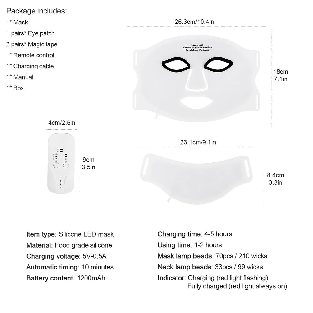 7-Color Silicone LED Face & Neck Therapy Mask - Professional Red Light Therapy for Skin Rejuvenation