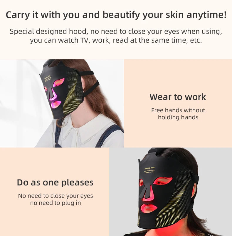 LED Cat-Ear Red Light Therapy Face Mask - Anti-Aging & Acne Treatment - Portable Photon Facial Skin Rejuvenation Tool