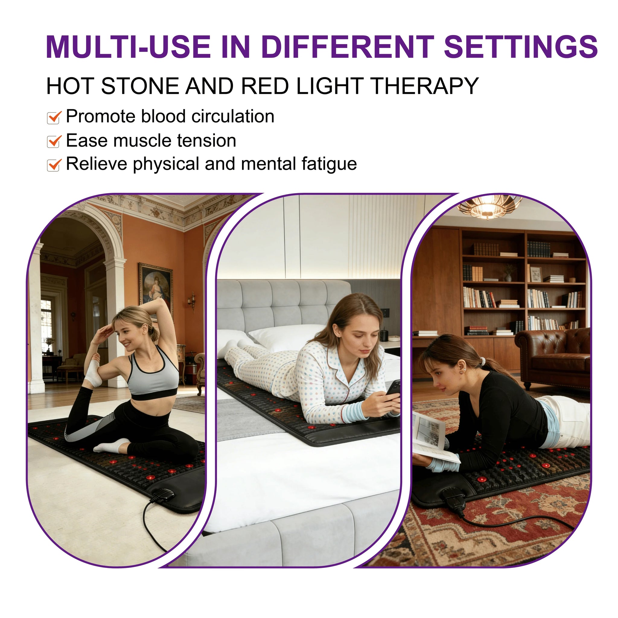 PEMF Infrared Therapy Mat 66x148cm | 8 Crystal Gemstones | 114-LED Red & NIR Light | 6 PEMF Coils | Large Body Massage Mattress