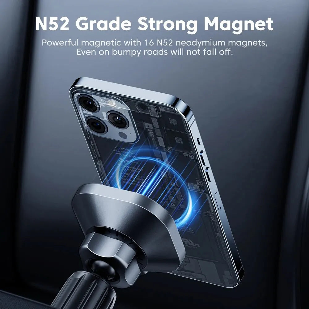 15W Magnetic Car Wireless Charger & Phone Holder for iPhone 15/14/13/12 Pro Max - Fast Charging