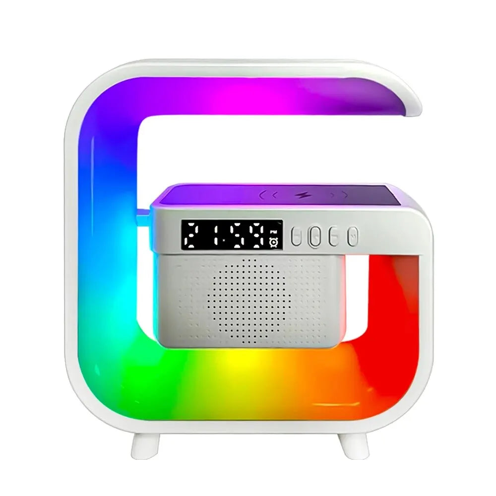 Wireless Charger Stand with Bluetooth Speaker, Alarm Clock, RGB Light, Fast Charging for iPhone, Samsung, Xiaomi