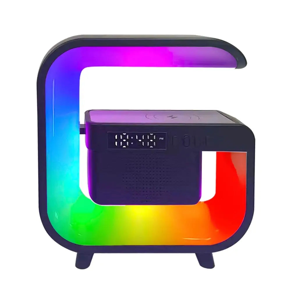 Wireless Charger Stand with Bluetooth Speaker, Alarm Clock, RGB Light, Fast Charging for iPhone, Samsung, Xiaomi