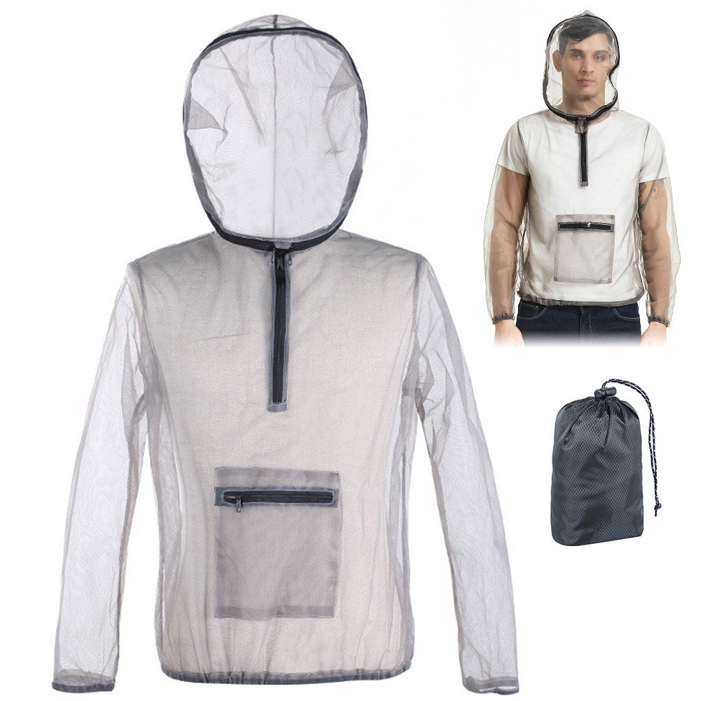 Ultralight Mesh Bug Jacket with Hood - Anti-Mosquito Protection for Camping, Hiking, Fishing, and Gardening