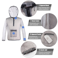 Ultralight Mesh Bug Jacket with Hood - Anti-Mosquito Protection for Camping, Hiking, Fishing, and Gardening