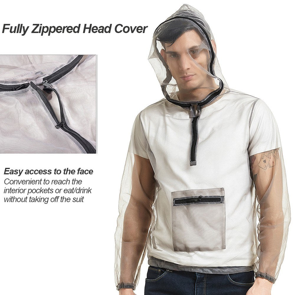 Ultralight Mesh Bug Jacket with Hood - Anti-Mosquito Protection for Camping, Hiking, Fishing, and Gardening