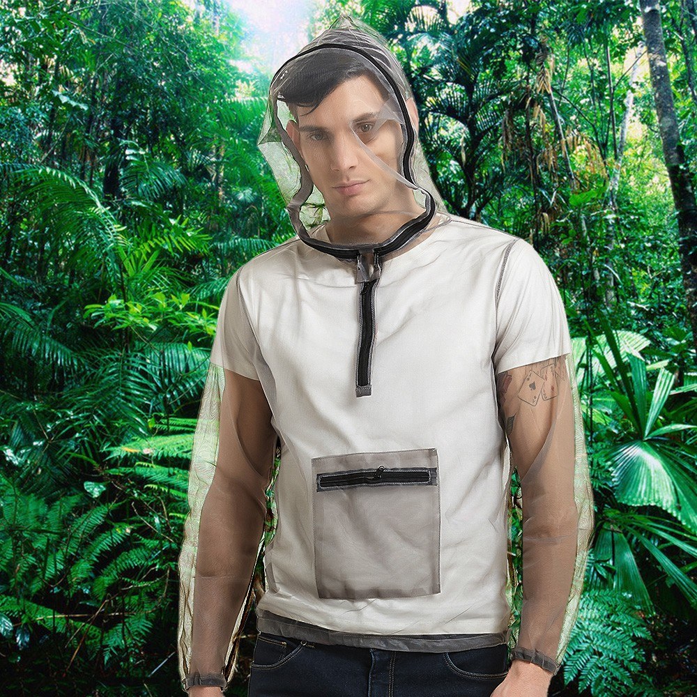 Ultralight Mesh Bug Jacket with Hood - Anti-Mosquito Protection for Camping, Hiking, Fishing, and Gardening