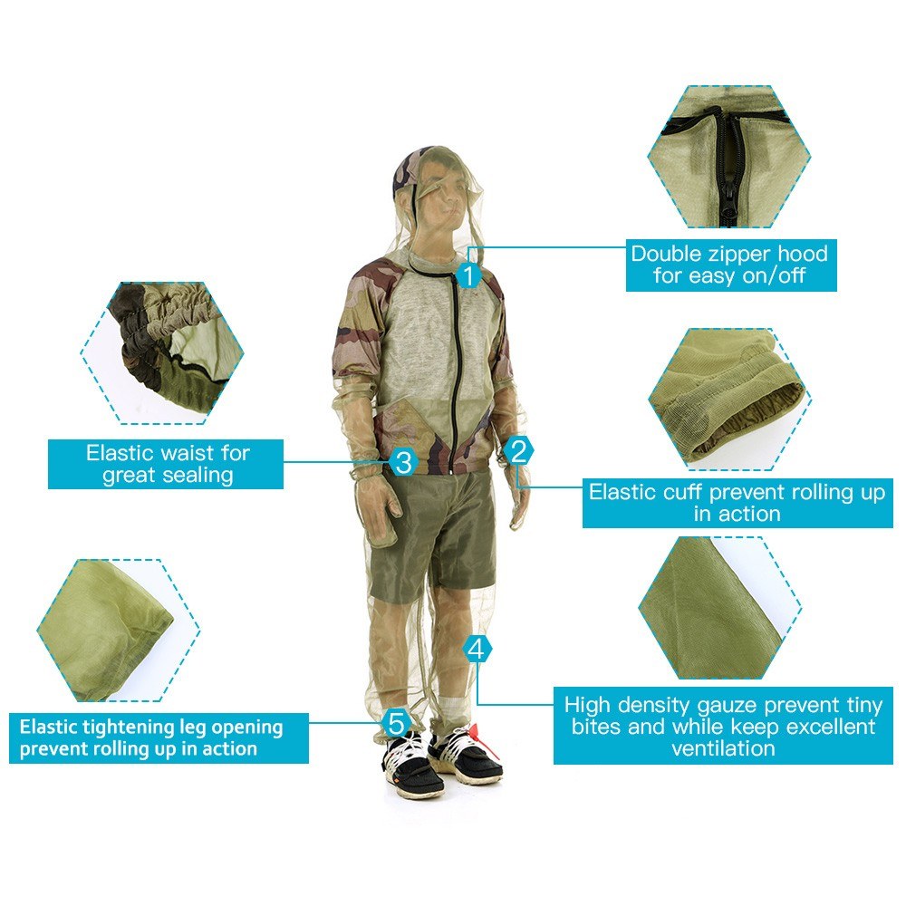 Outdoor Mosquito Repellent Suit: Bug Jacket with Hood for Fishing, Hunting & Camping