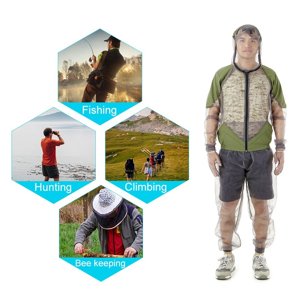 Hooded Outdoor Mosquito Repellent Suit: Bug Jacket for Fishing, Hunting, Camping