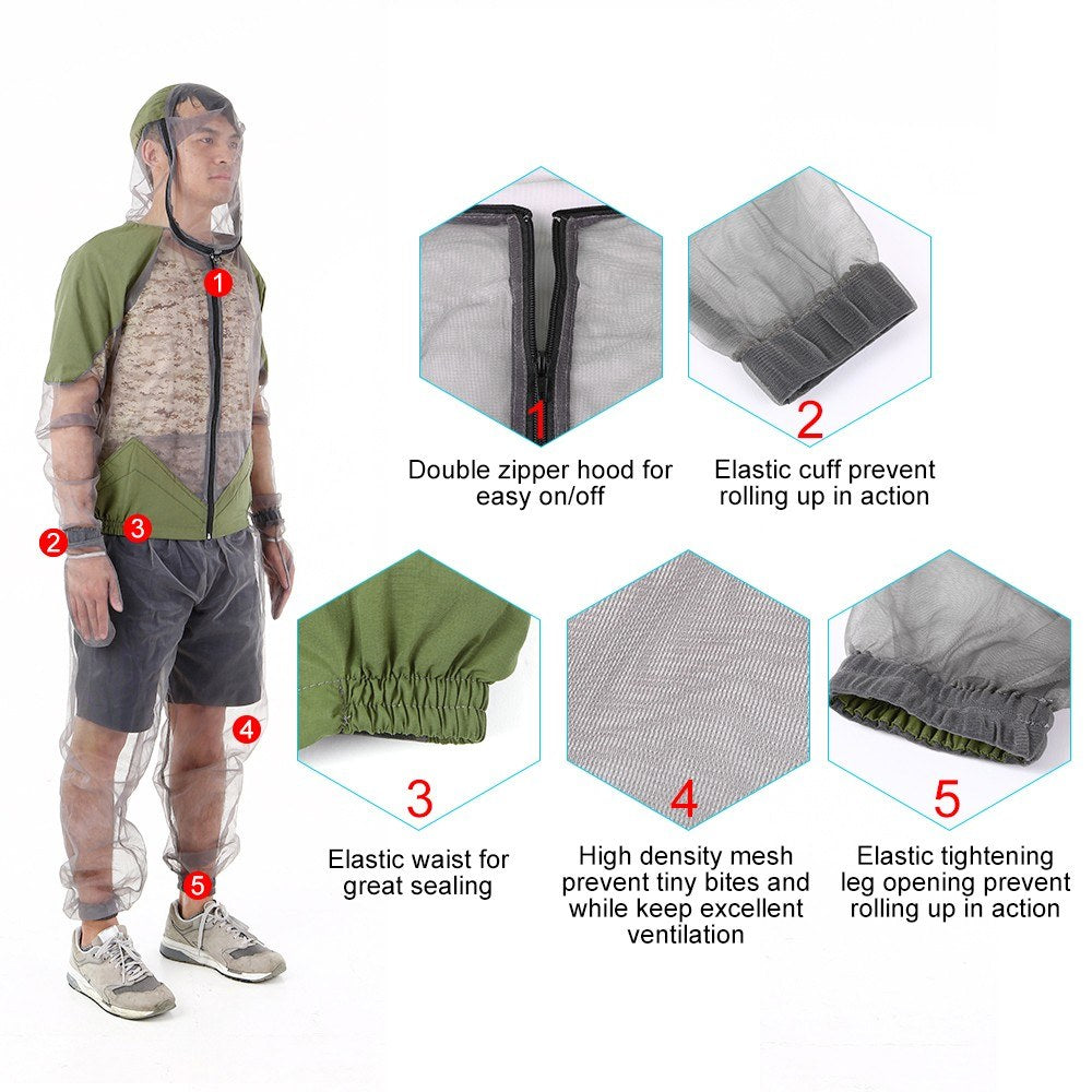 Hooded Outdoor Mosquito Repellent Suit: Bug Jacket for Fishing, Hunting, Camping