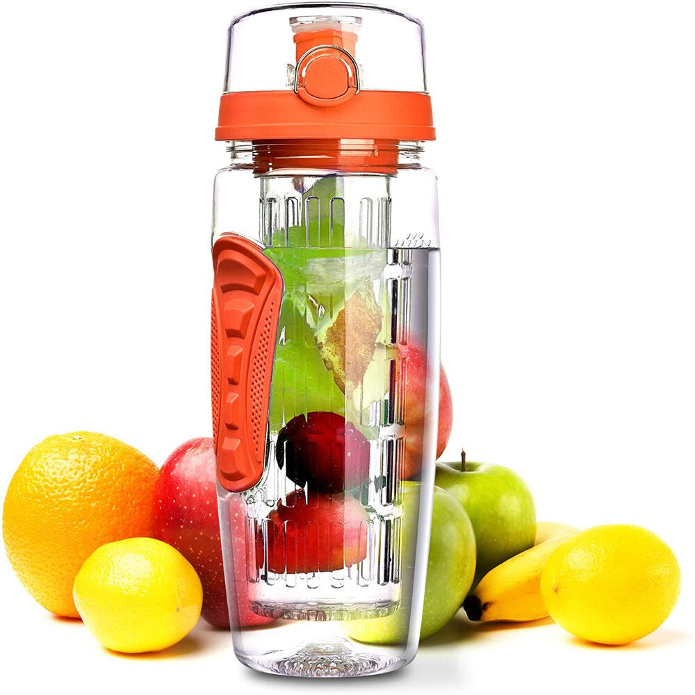 1L Sport Fruit Infuser Water Bottle with Dual Grips and Flip Top Lid for Office and Home