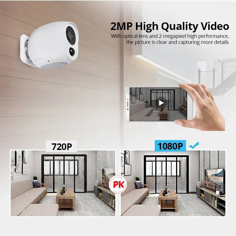 2MP WiFi IP Camera: Battery, Night Vision, PIR Alarm, Audio, Cloud Storage, AP CCTV Security Monitor