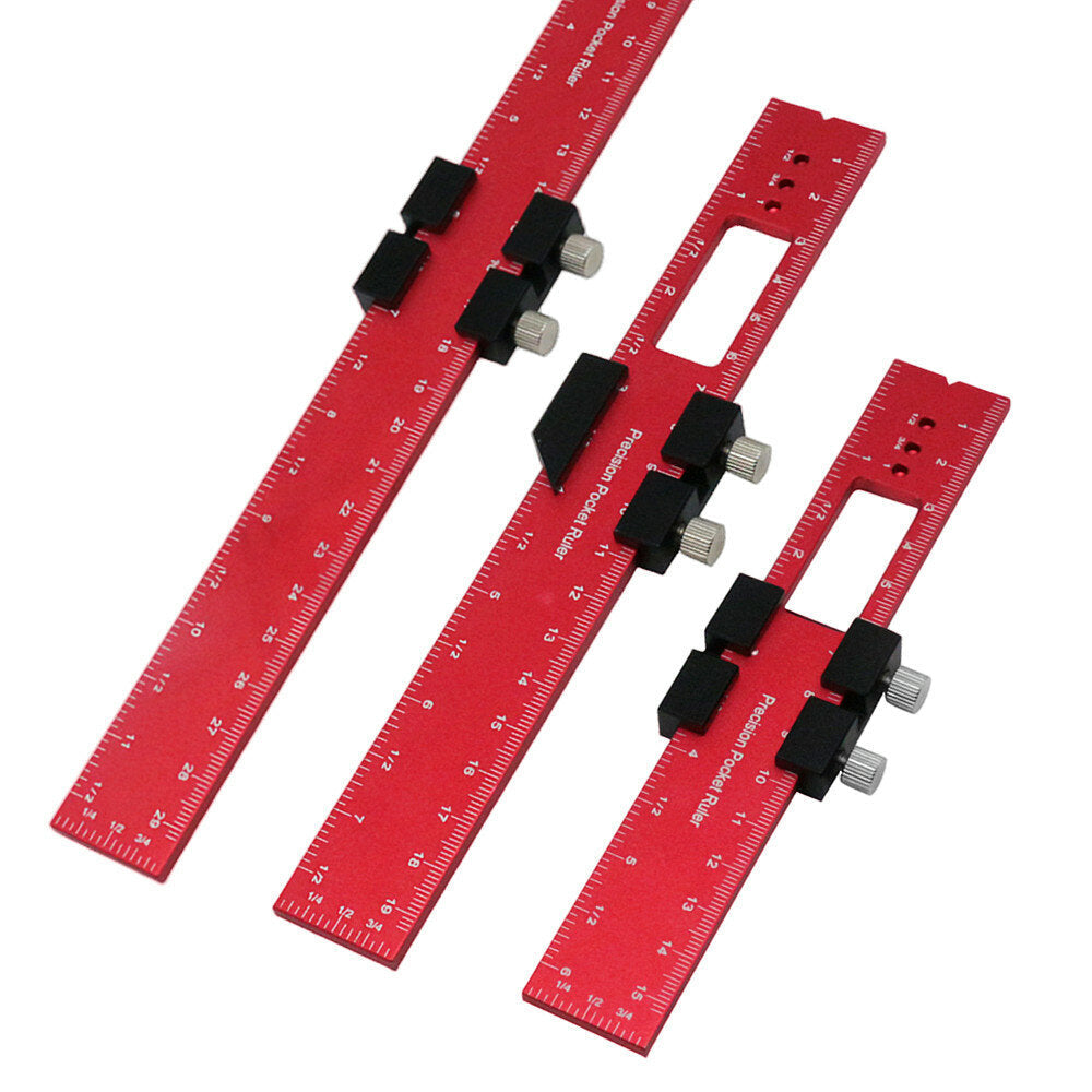 Precision Woodworking Ruler with T-Track Slide Stops - Inch & Metric