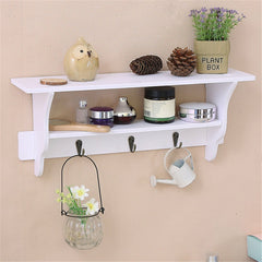 2-Tier Wall Mount Shelf with Hooks - Ornament, Sundries Storage Holder & Organizer Rack