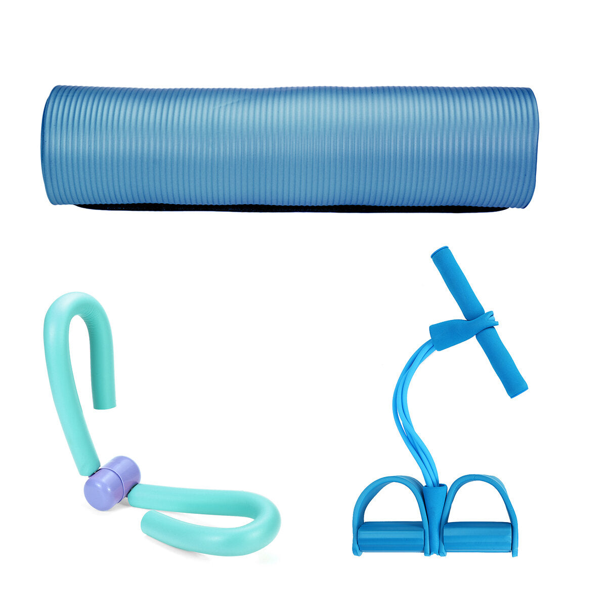 3-Piece Yoga Mat & Pedal Tension Rope Fitness Kit for Leg & Thigh Indoor Exercise