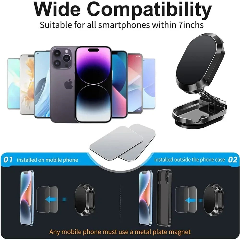 Foldable 720 Degree Magnetic Car Phone Holder Mount for iPhone & Xiaomi Devices