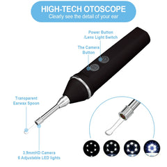 3.9mm HD WIFI Wireless Otoscope, IP67 Waterproof LED Ear Camera, USB Charging Earwax Removal Tool Set