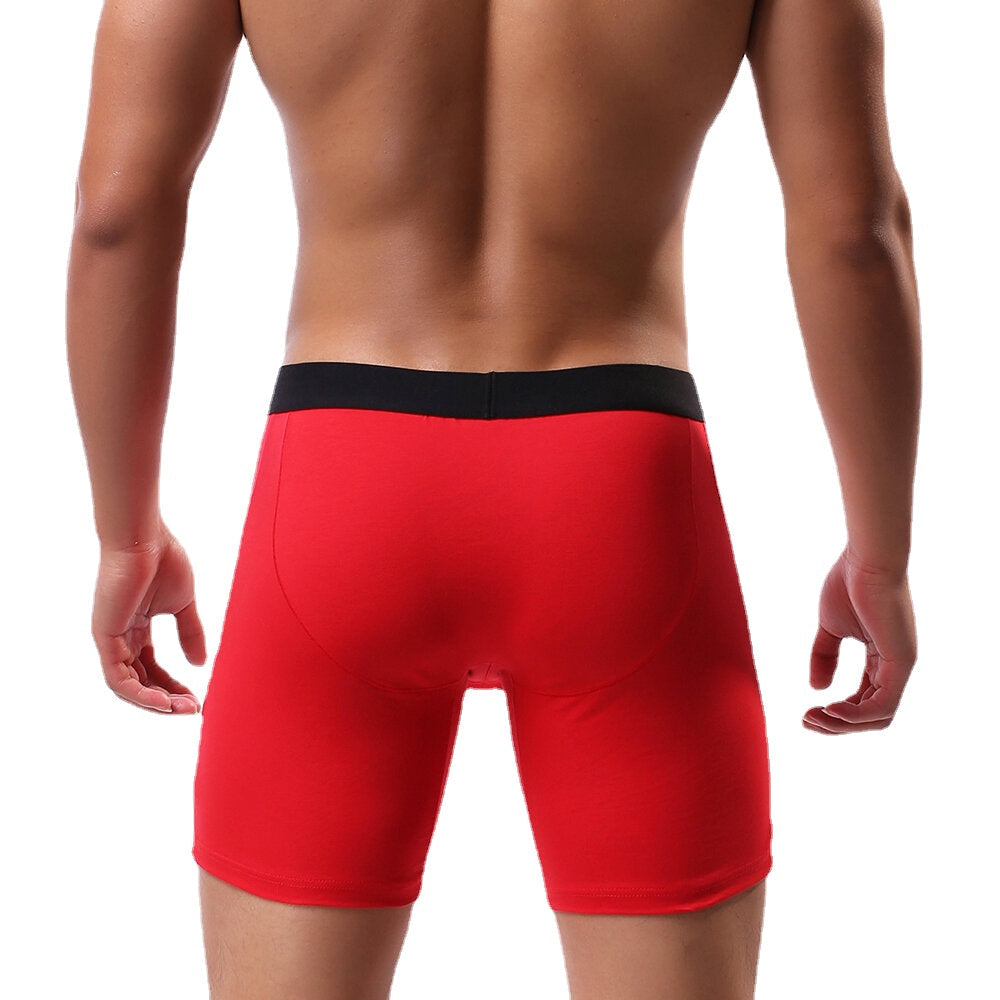 Men's Knitting U Convex Pouch Fitness Boxers - Lengthened Cotton Sport Underwear