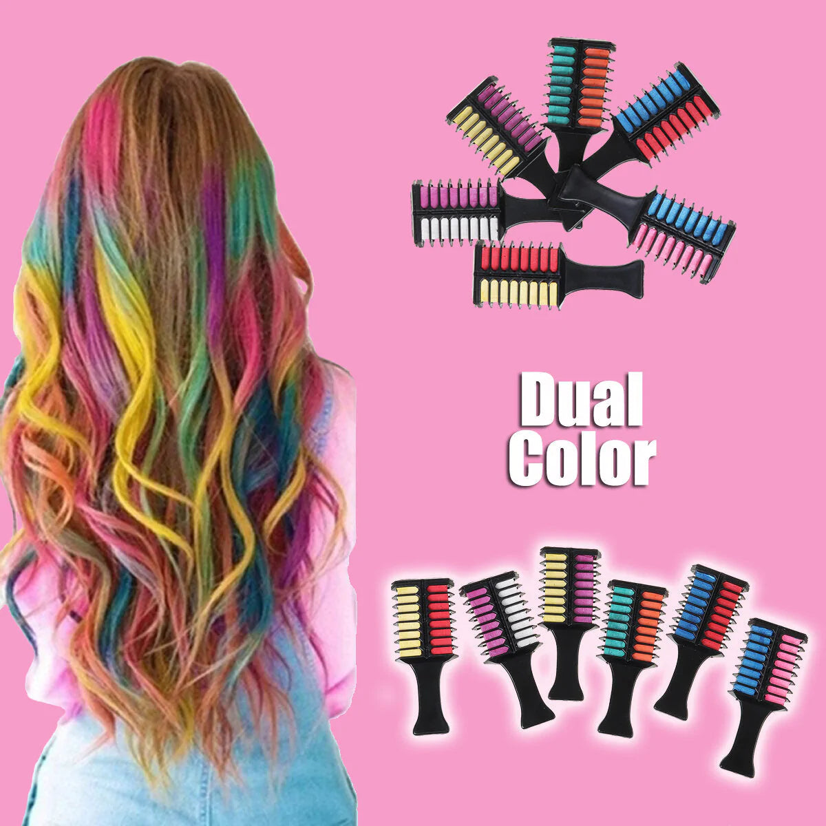 Mini Multicolor Hair Chalks - Professional Temporary Hair Dye Crayons & Comb for Hair Care & Styling