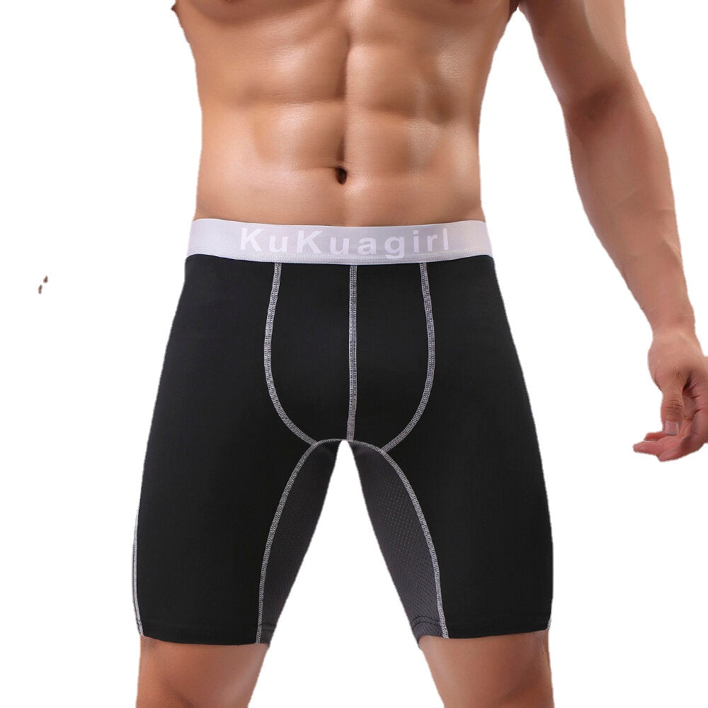 Men's Breathable Mesh Splice Elastic U Convex Pouch Fitness Sport Boxer Underwear