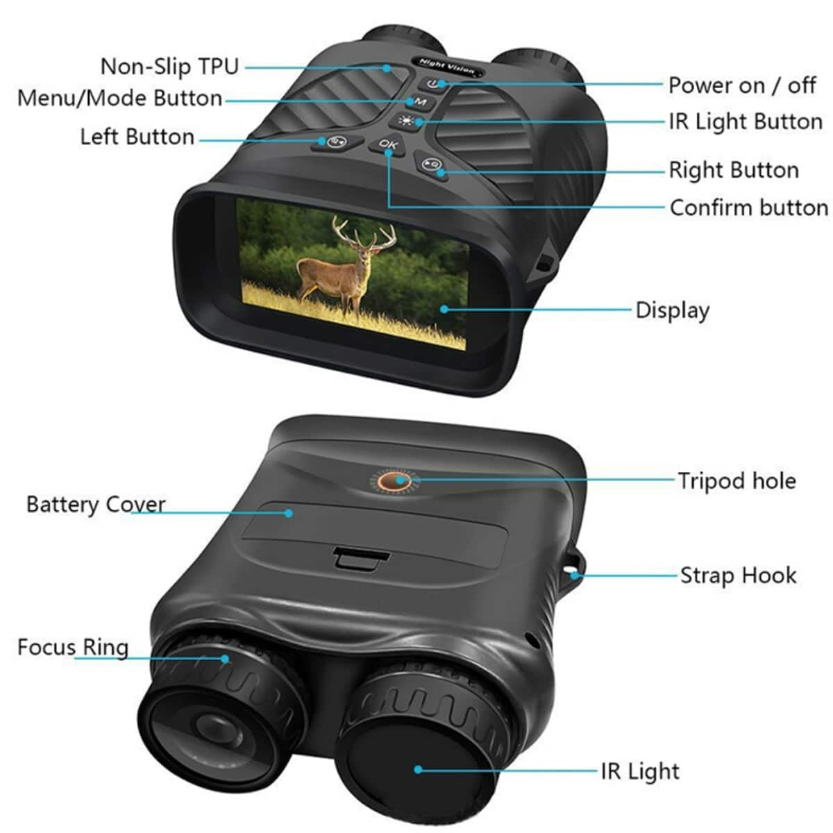 2.5k Night Vision Binocular Telescope with 8x HD Zoom and Multilingual Support