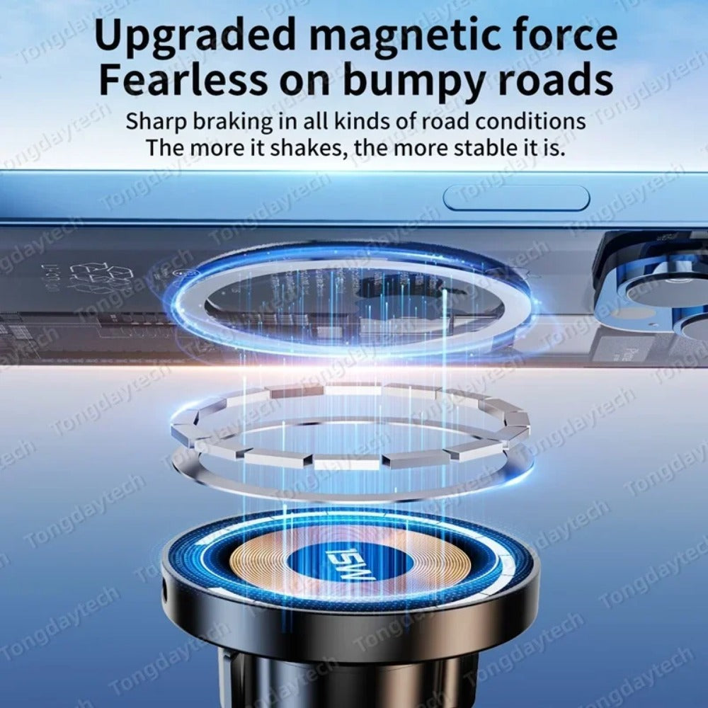 15W Magnetic Car Wireless Charger with 360 Degree Adjustable Stand for iPhone & Samsung