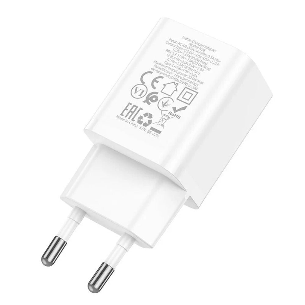 20 W Dual Port USB PD+QC3.0 Schnellladegerät EU-Stecker für iPhone, iPad, Huawei, Xiaomi