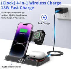 15W Wireless Foldable Charger with Digital Clock for iPhone, Xiaomi, Huawei, Apple Watch, AirPods