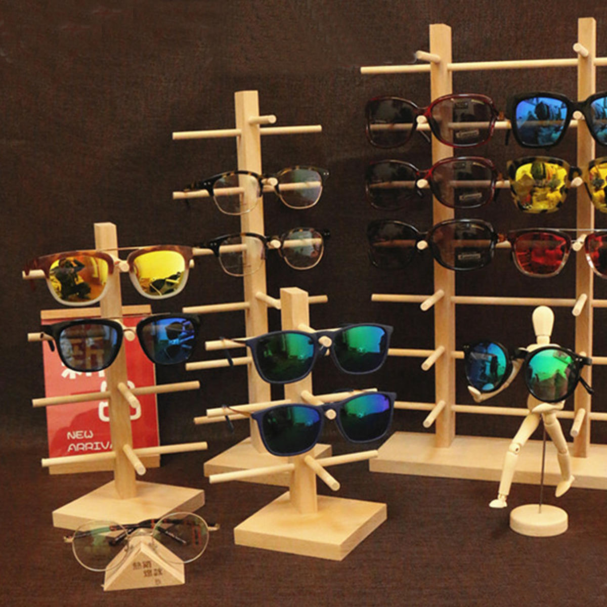 Natural Wood Sunglasses & Eyeglasses Display Rack Stand Holder Organizer - 3/4/5/6 Layers