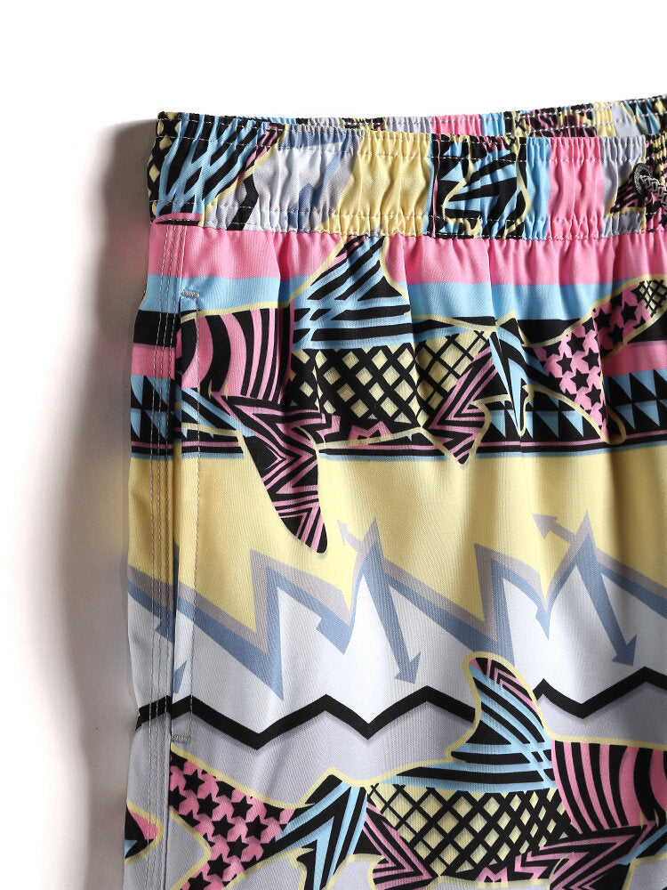 Schnelltrocknende Strandshorts für Herren mit Fisch-Print und Kordelzug in der Taille