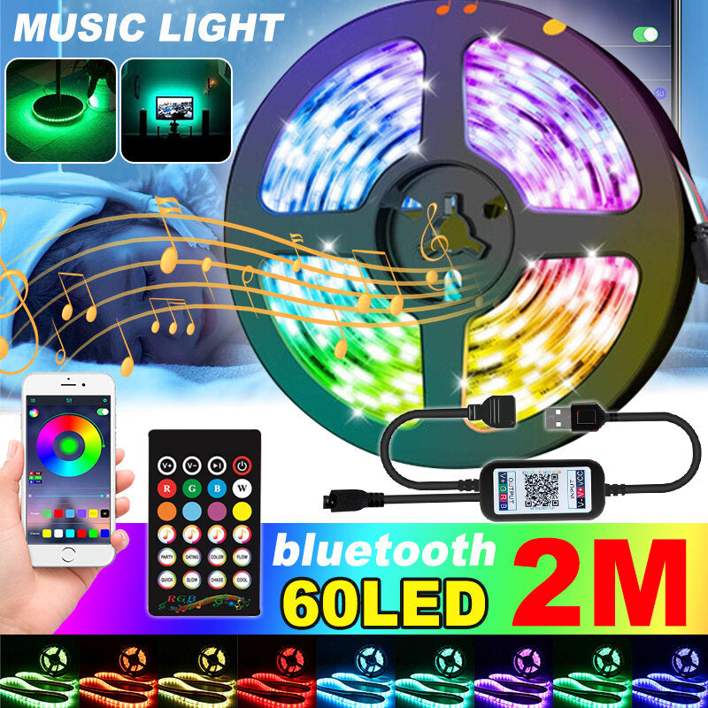 2M 60 LED Bluetooth String Light, 5V USB, Dimmable RGB Strip Lamps with IR Remote, Christmas Decorations Clearance