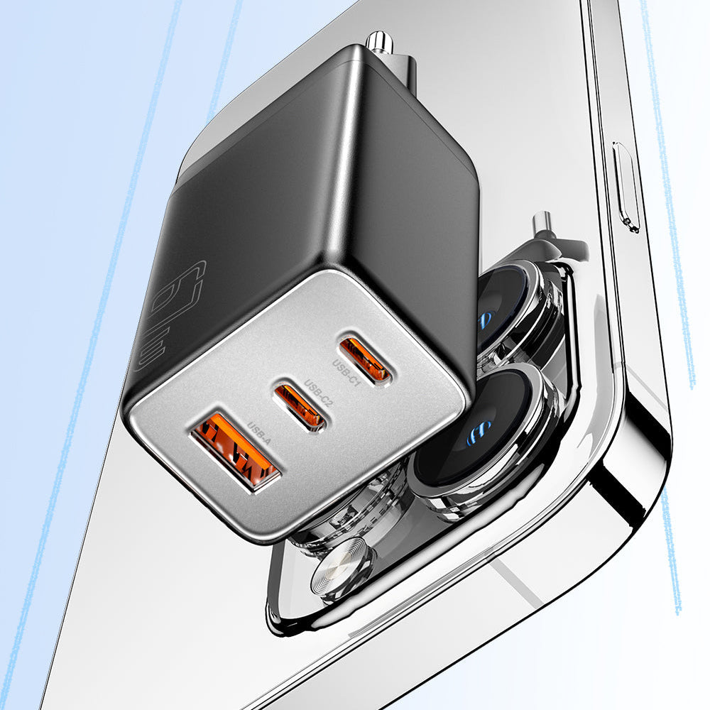 67W GaN 3-Port USB PD Ladegerät: Schnellladeadapter mit 2 USB-C &amp; 1 USB-A für iPhone, Xiaomi, Huawei, Samsung