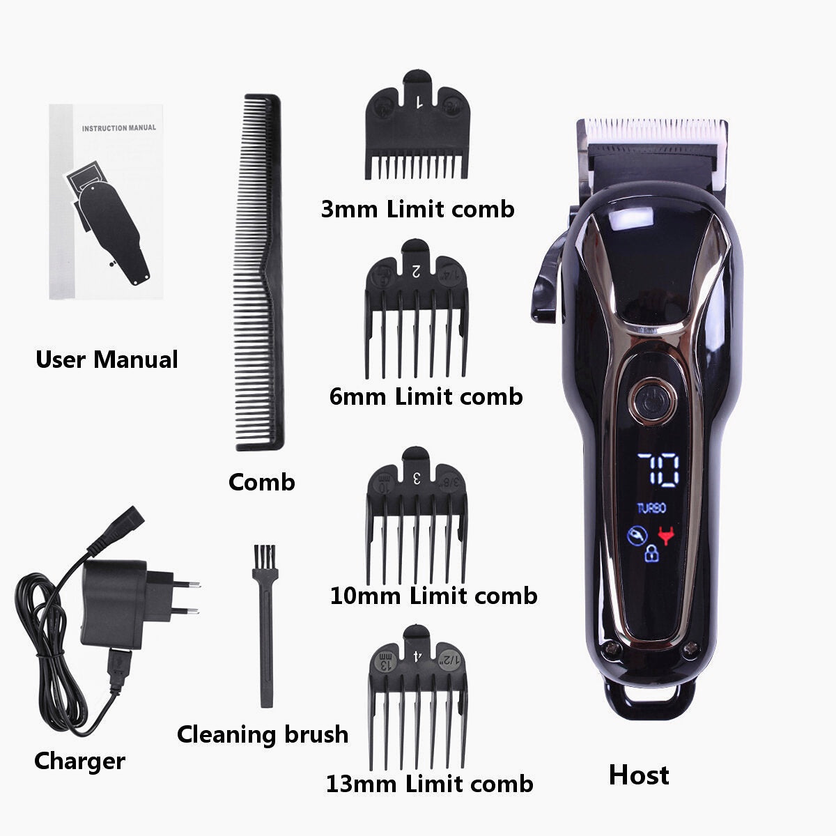 LCD Digital Display Electric Hair Clipper with Oil Head Scissors for Adults