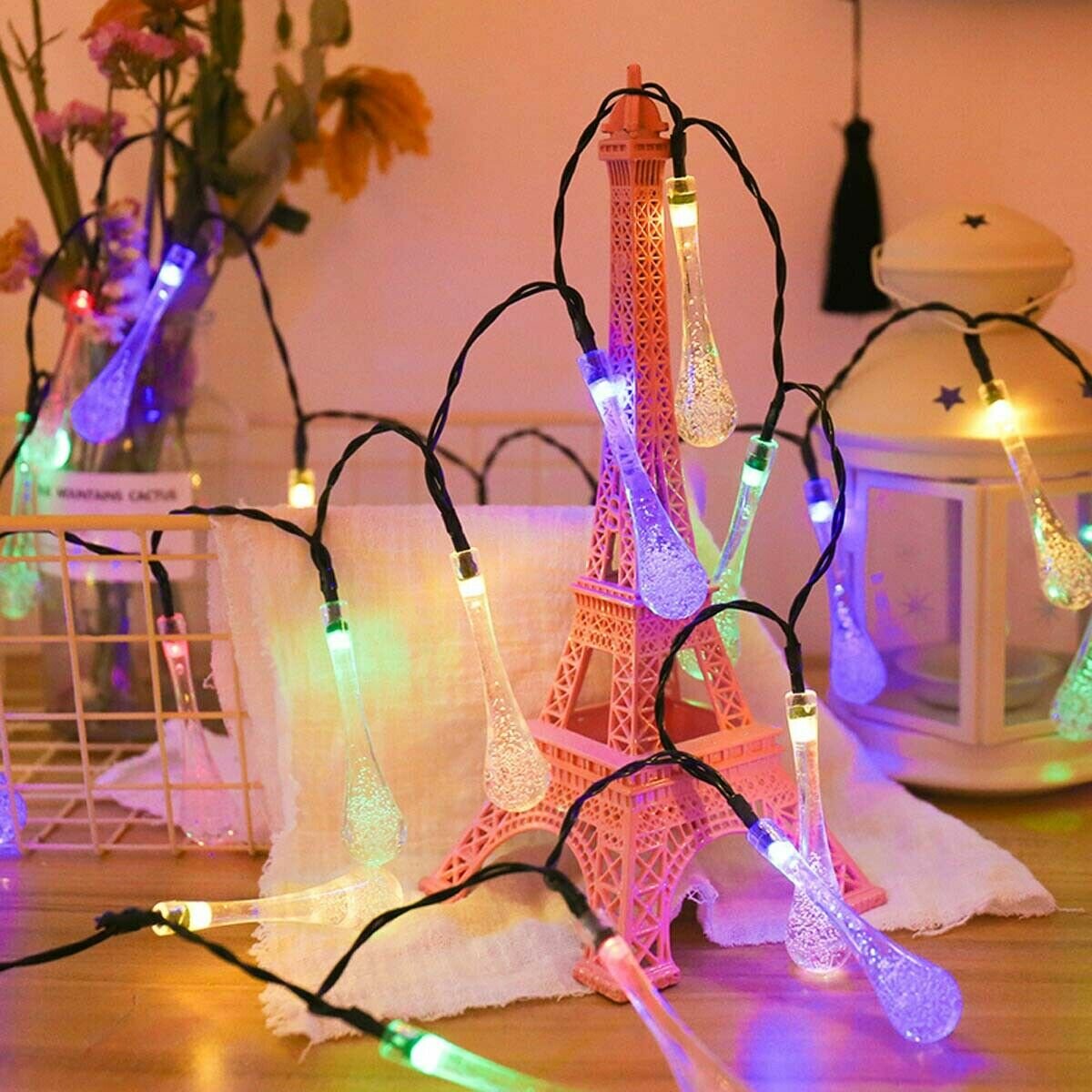 16.4FT 20 LED Solar Outdoor String Lights, 2 Modes Water Drop Fairy Lamps for Garden Christmas Decorations