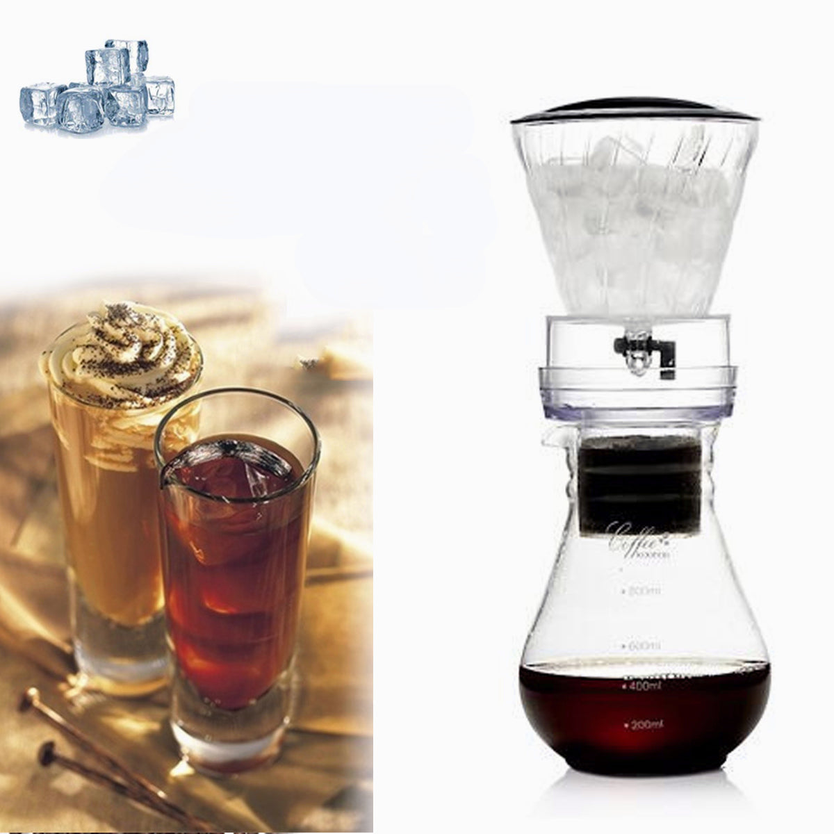 1000mL Glass Cold Drip Coffee Maker Pot - Home Iced Brew Pour Over Coffee Machine