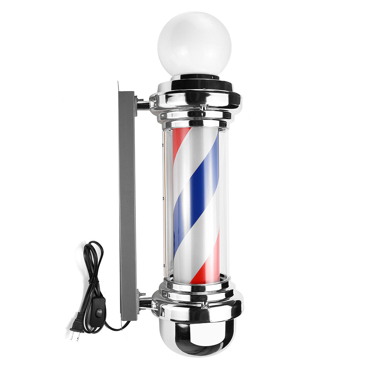 22" Rotating LED Barber Pole Light - Red, White, Blue Stripes for Hair Salon Accessories