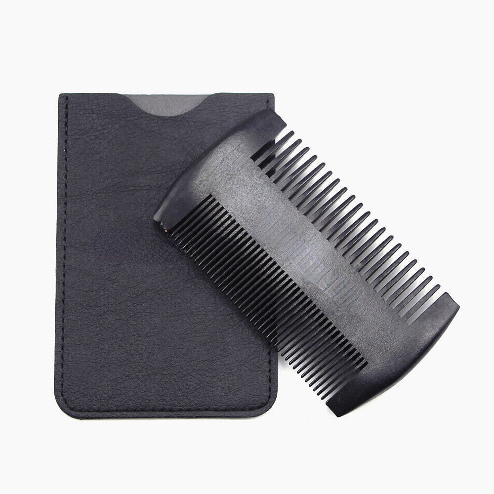 Pear Wood Beard Double Comb with PU Leather Bag - Anti-Static, Portable Beard Care for Men