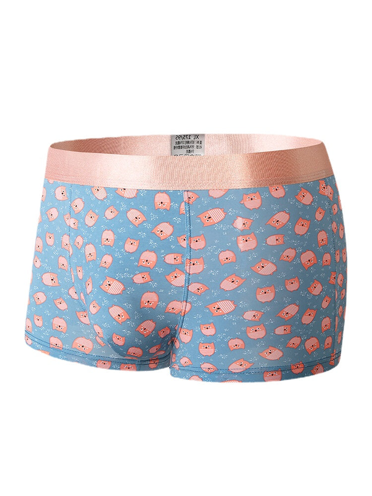 Atmungsaktive Skinny Fit-Boxershorts für Herren mit lustigem Cartoon-Print und U-konvexem Beutel