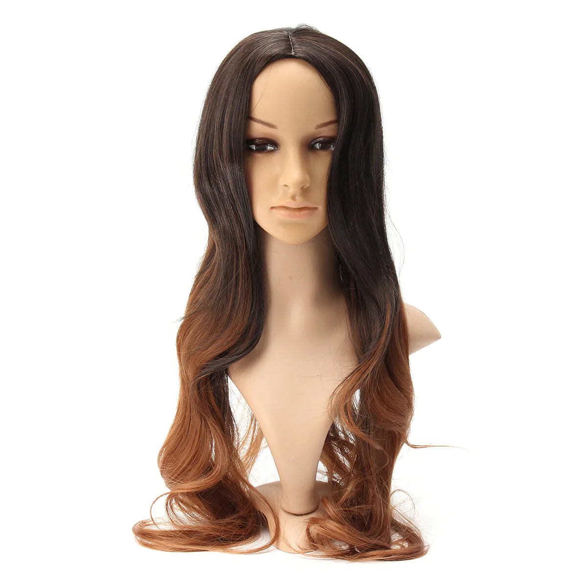 Women's Long Wavy Curly Synthetic Wig - Black Brown Ombre Cosplay Party Hair