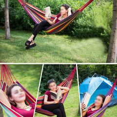 Portable Canvas Hammock for 2 - Outdoor Picnic, Camping, Wooden Swing Chair