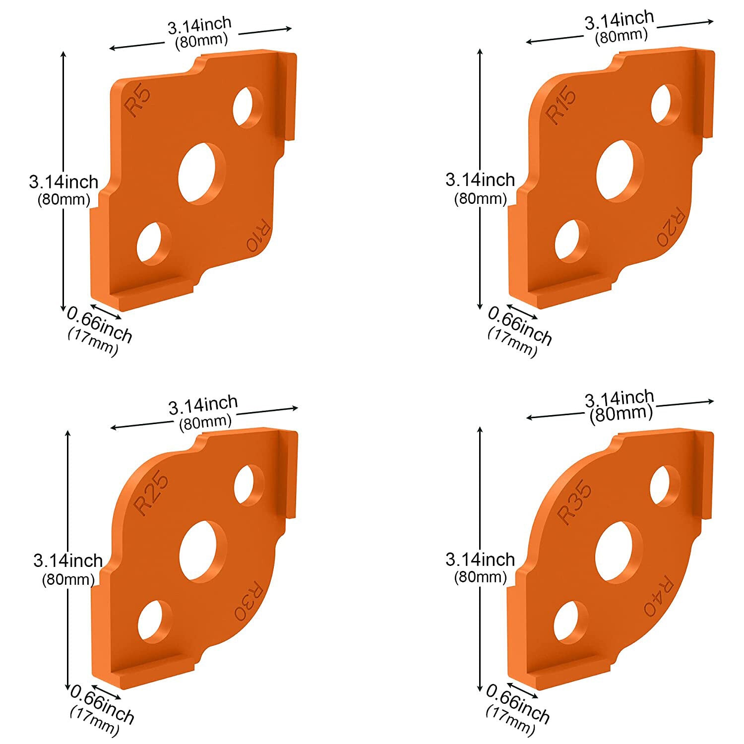 4-teiliges Eckschablonen-Jig für Holzbearbeitungsfräsen – ABS mit hoher Härte, R-Winkelfräsen, Fräswerkzeug für gebogene Ecken