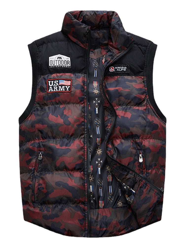 Men's Camo Zipper Front Winter Thick Stand Collar Casual Warm Vest