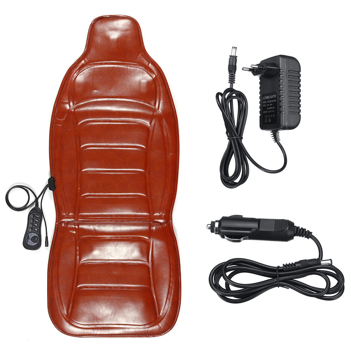 DC 12V Car & Home Heated Full Body Massage Seat Cushion - Lumbar Pain Relief, Vibration Massager, AC 110V-240V